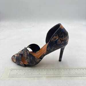 Pazzion Brown Floral Print Open Toe High Heel Slip On Two Pieces Sandals